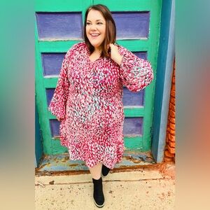 Ruffles & Champagne Fuchsia Dot Tie V Neck Ruffle Dress